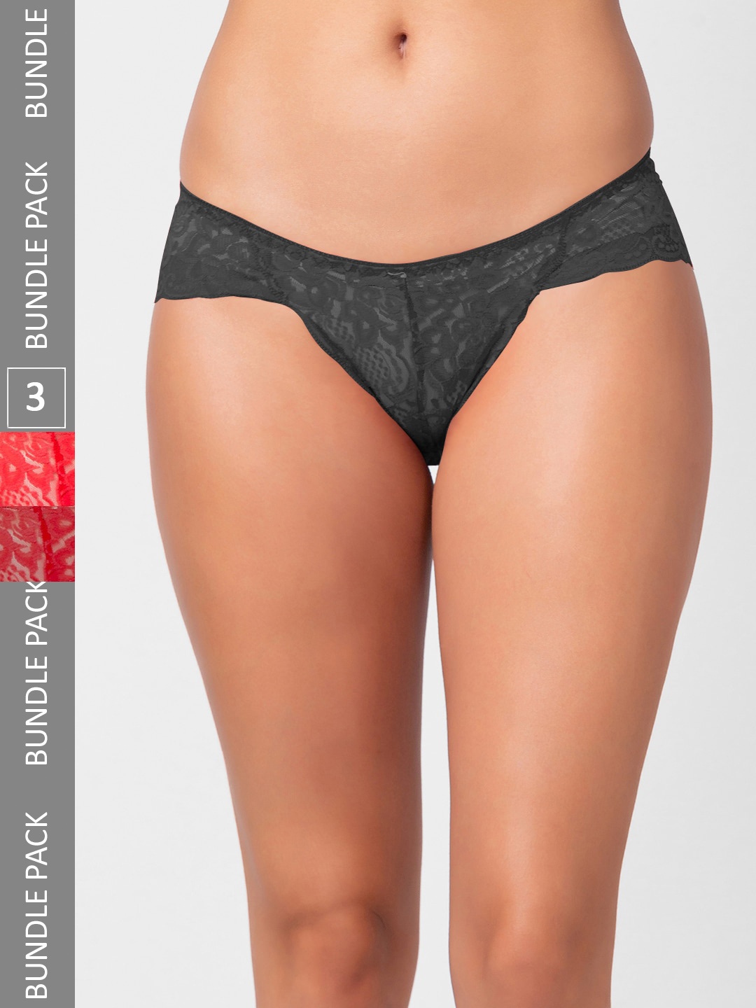 

NOIRA Women Pack Of 3 Floral Self Design Assorted Thong Briefs