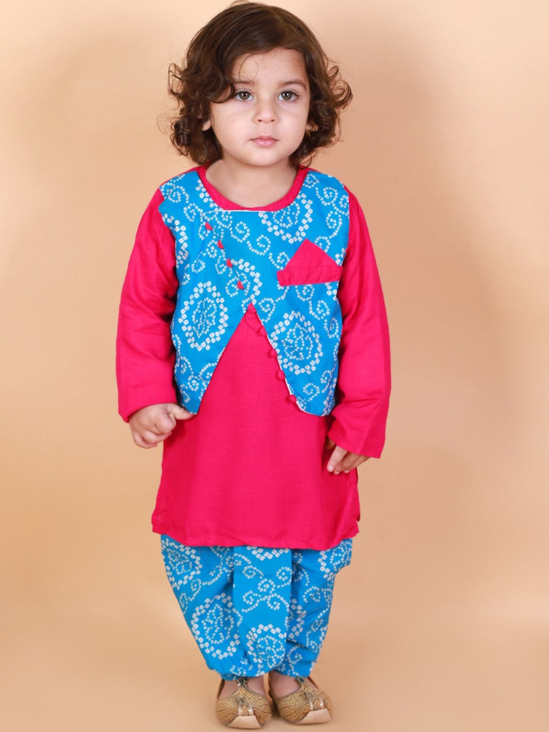 

KID1 Boys Pure Cotton Kurta With Attached Jacket & Dhoti Pants, Fuchsia