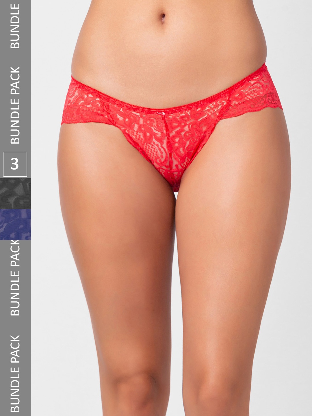 

NOIRA Women Pack Of 3 Self Design Assorted Lace Thongs Briefs