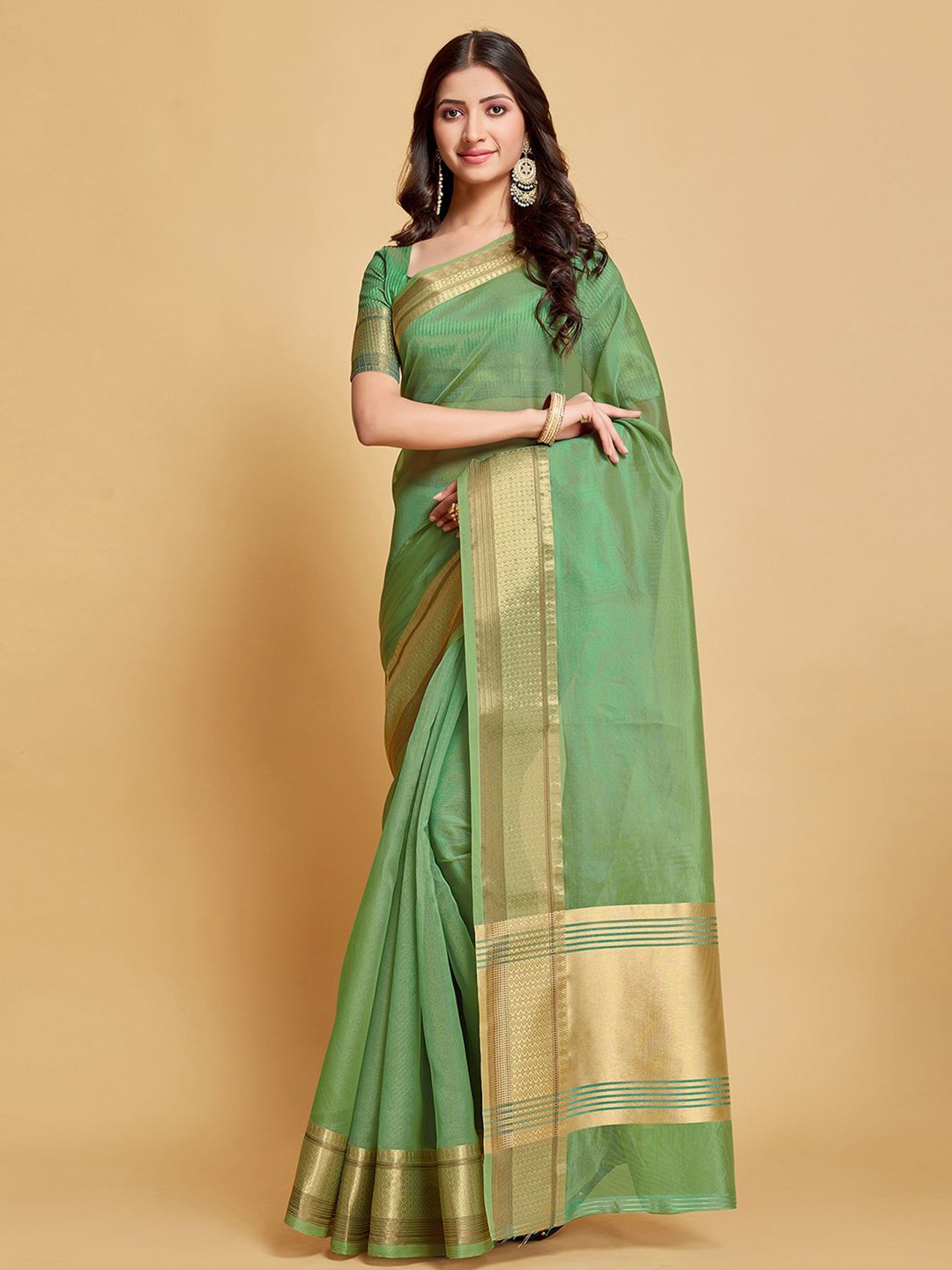 

Mitera Woven Design Border Zari Organza Saree, Green