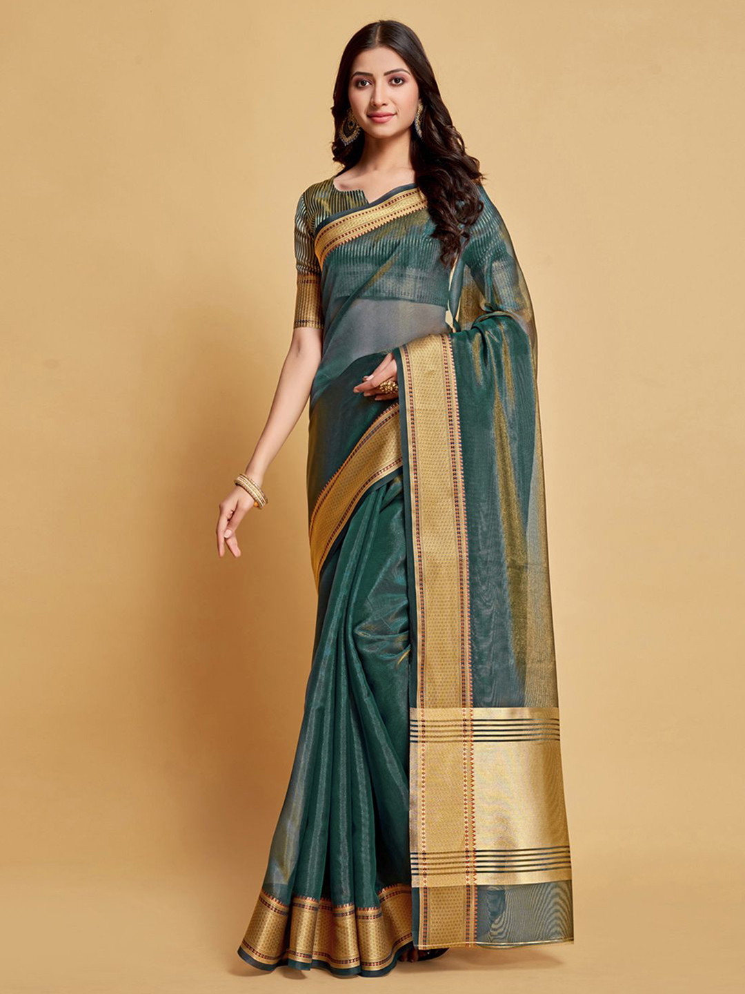 

Mitera Woven Design Border Zari Organza Saree, Blue