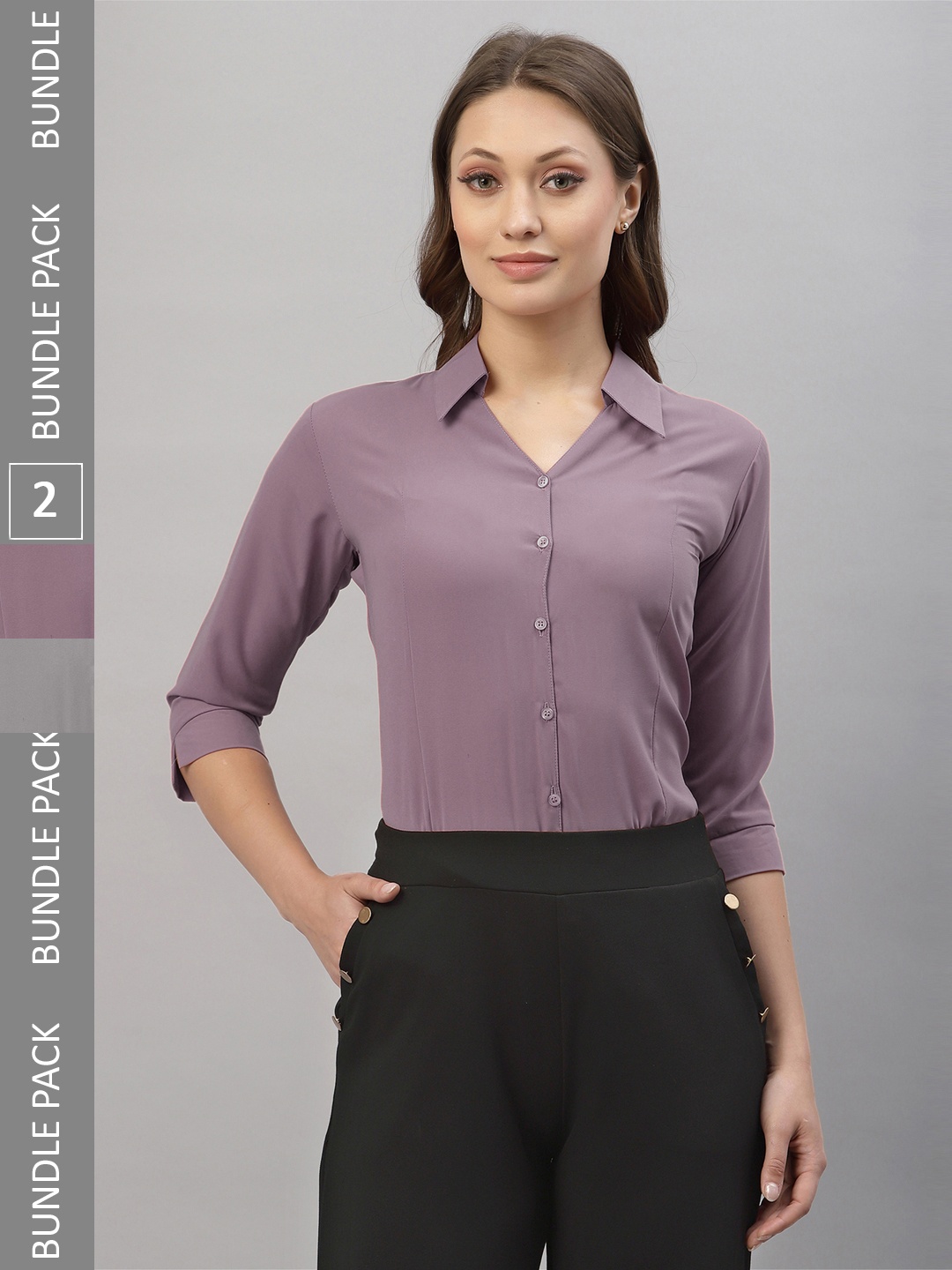 

Selvia Pack Of 2 Spread Collar Opaque Casual Shirts, Mauve