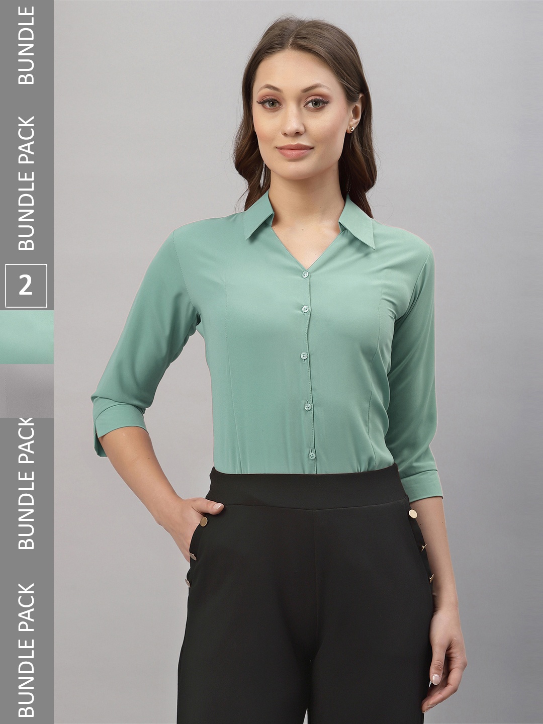 

Selvia Pack Of 2 Spread Collar Opaque Casual Shirts, Green