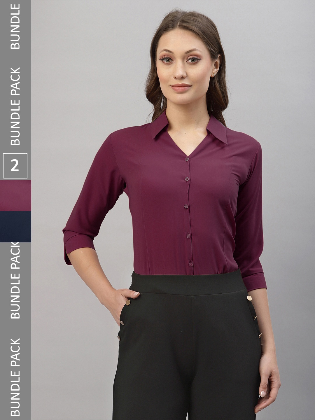 

Selvia Pack Of 2 Spread Collar Opaque Casual Shirts, Purple