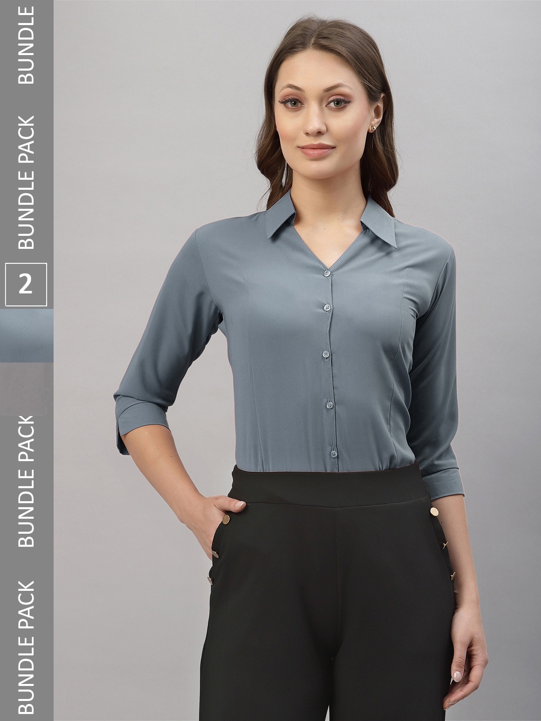 

Selvia Pack Of 2 Spread Collar Opaque Casual Shirts, Grey