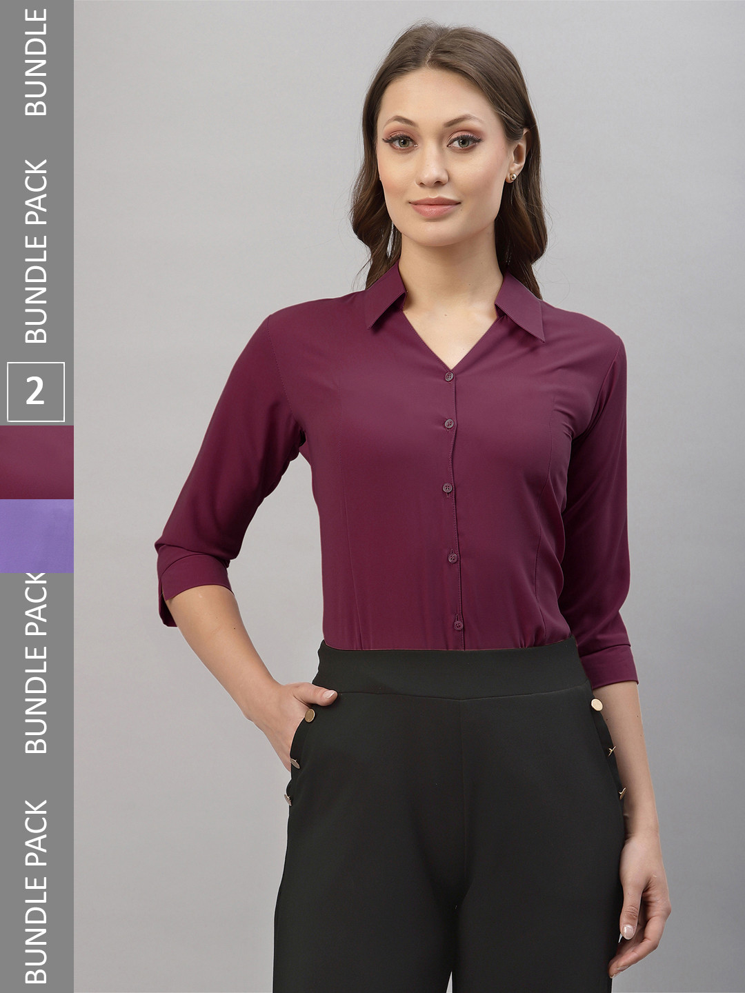 

Selvia Pack Of 2 Spread Collar Opaque Casual Shirts, Purple