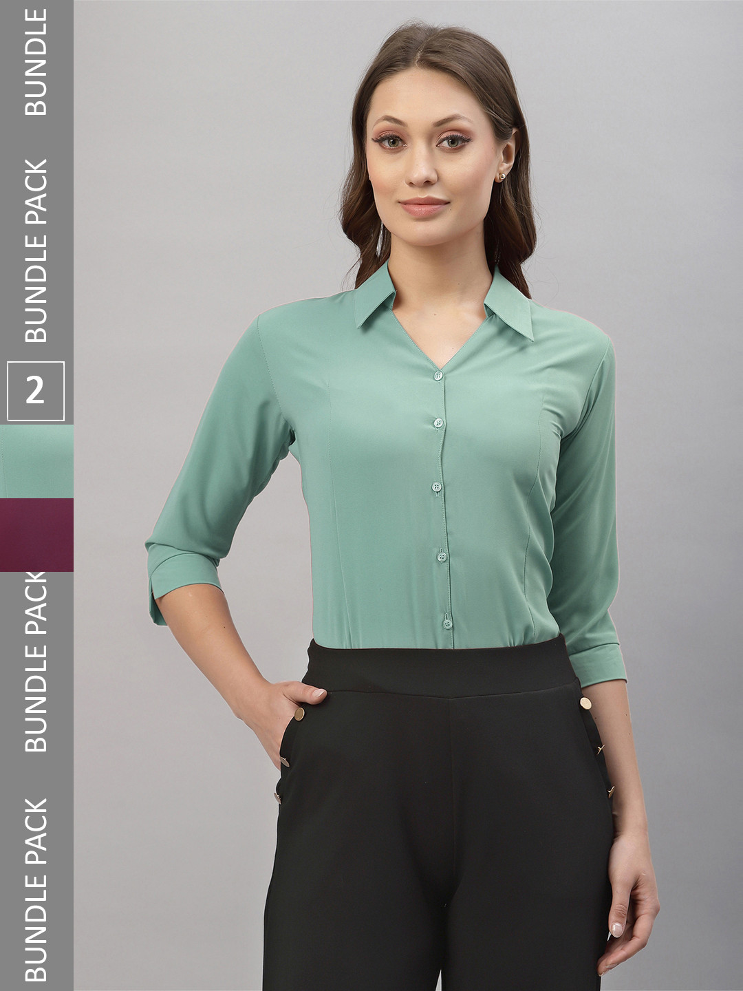 

Selvia Pack Of 2 Spread Collar Opaque Casual Shirts, Sea green