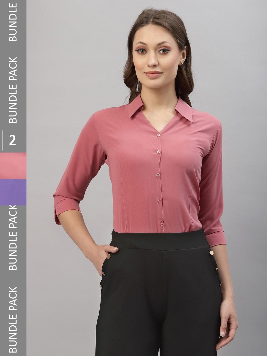 

Selvia Pack Of 2 Spread Collar Opaque Casual Shirts, Pink