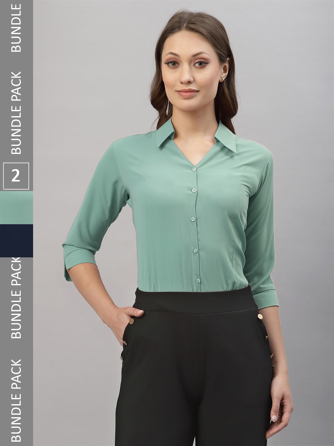 

Selvia Pack Of 2 Spread Collar Opaque Casual Shirts, Sea green