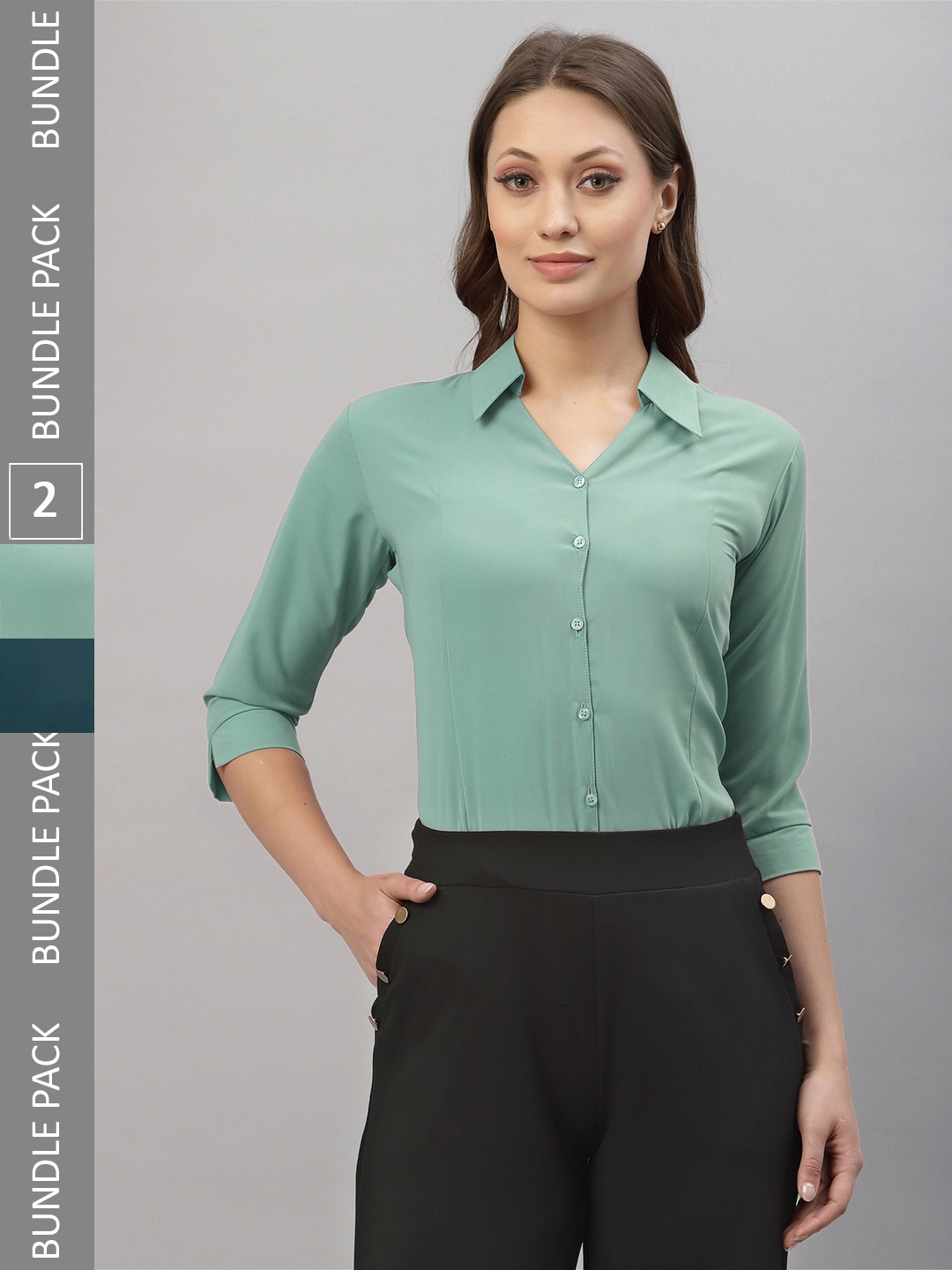 

Selvia Pack Of 2 Spread Collar Opaque Casual Shirts, Sea green