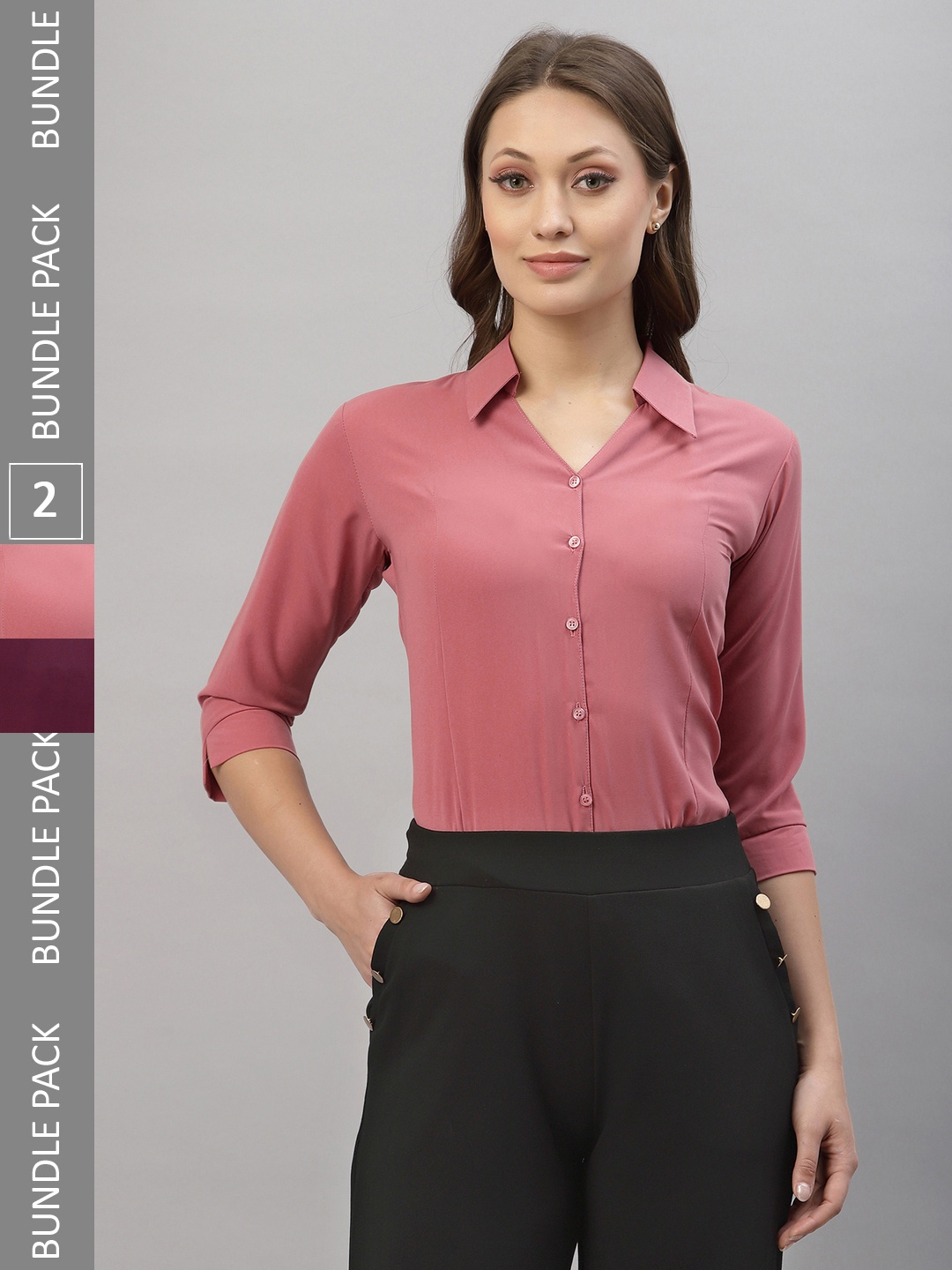 

Selvia Pack Of 2 Spread Collar Opaque Casual Shirts, Pink