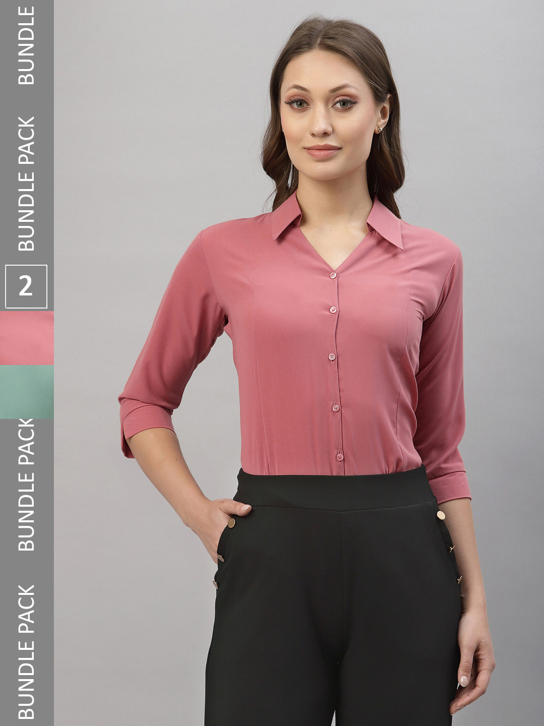 

Selvia Pack Of 2 Spread Collar Opaque Casual Shirts, Pink