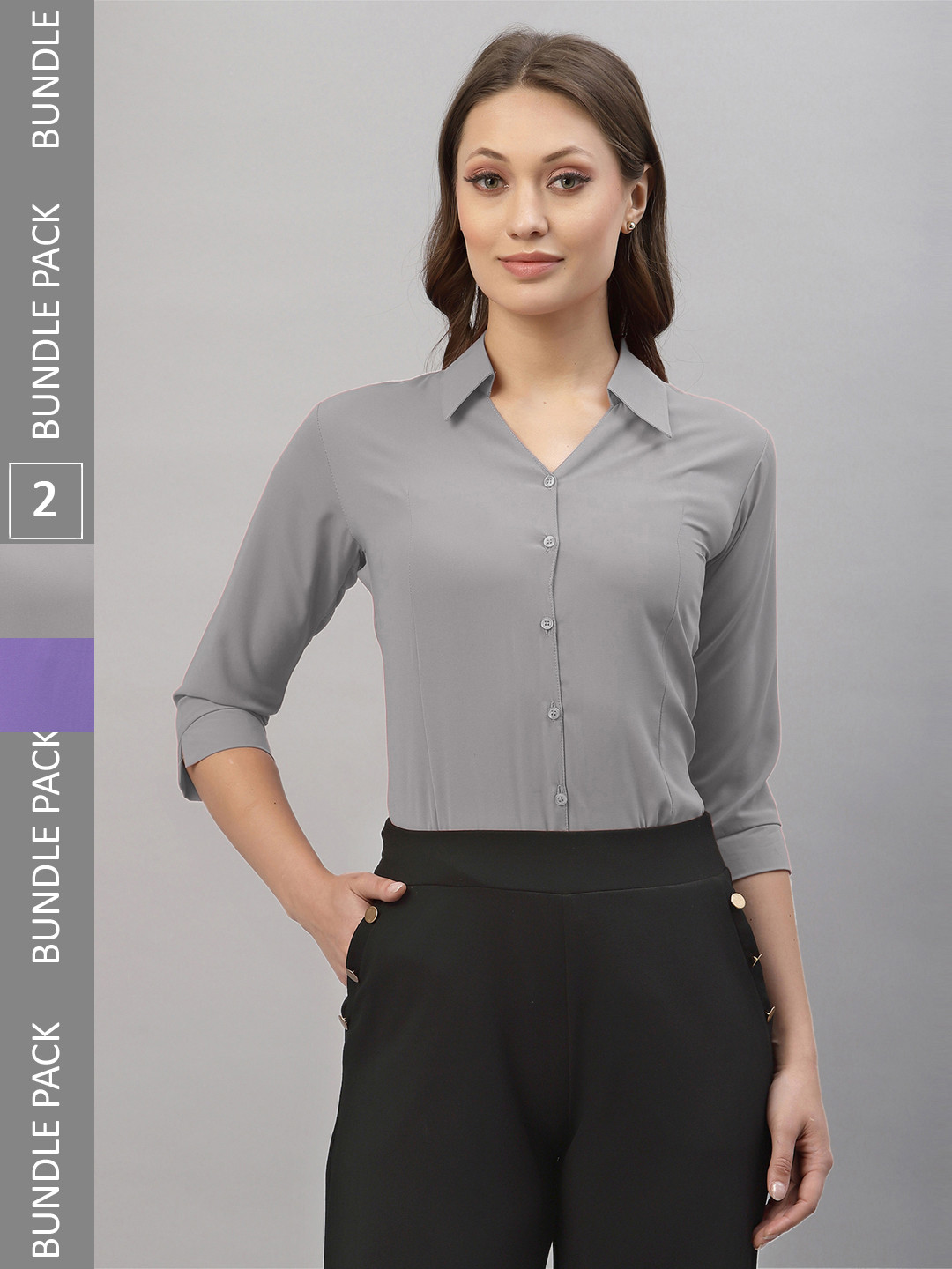 

Selvia Pack Of 2 Spread Collar Opaque Casual Shirts, Grey