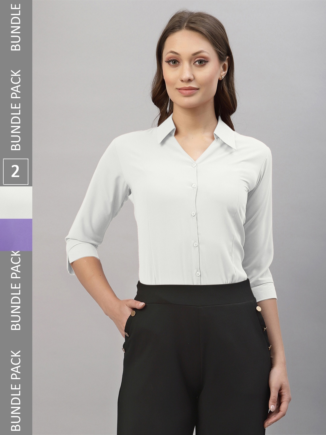 

Selvia Pack Of 2 Spread Collar Opaque Casual Shirts, White
