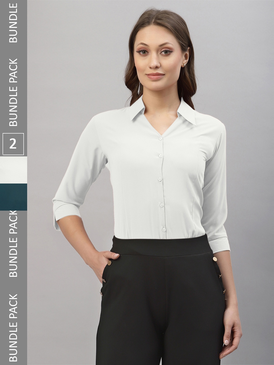 

Selvia Pack Of 2 Spread Collar Opaque Casual Shirts, White