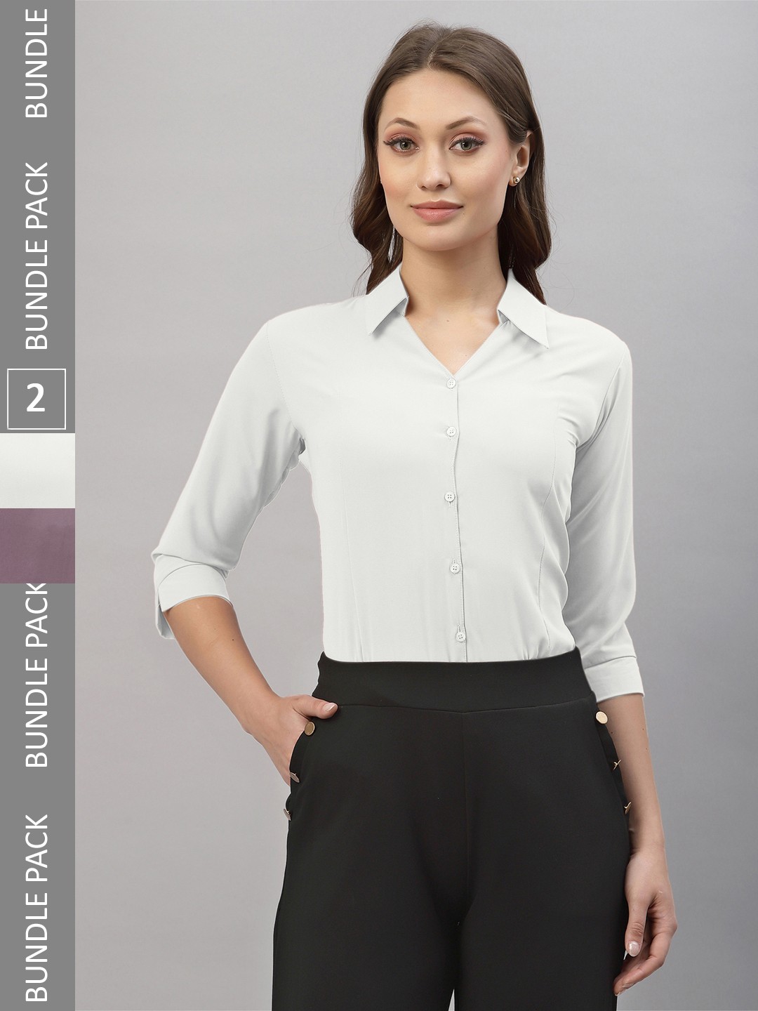 

Selvia Pack Of 2 Spread Collar Opaque Casual Shirts, White