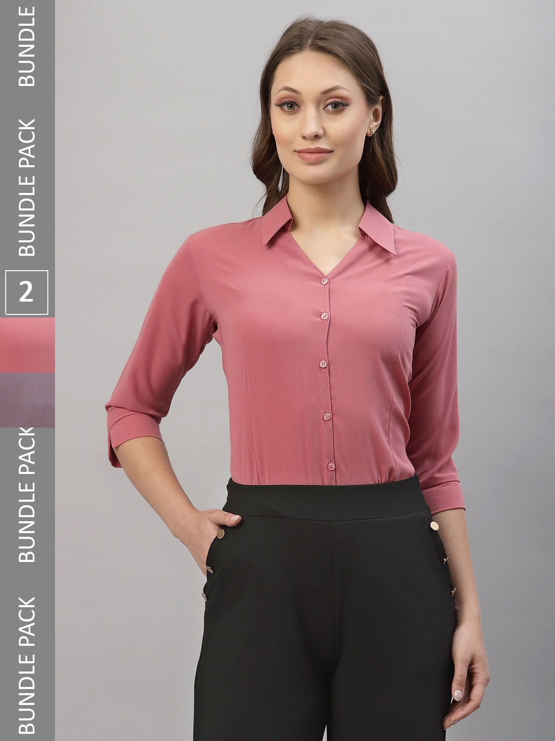 

Selvia Pack Of 2 Spread Collar Opaque Casual Shirts, Pink