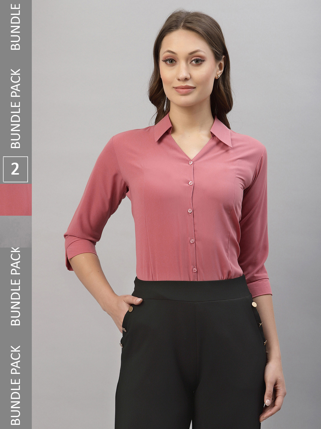 

Selvia Pack Of 2 Spread Collar Opaque Casual Shirts, Pink