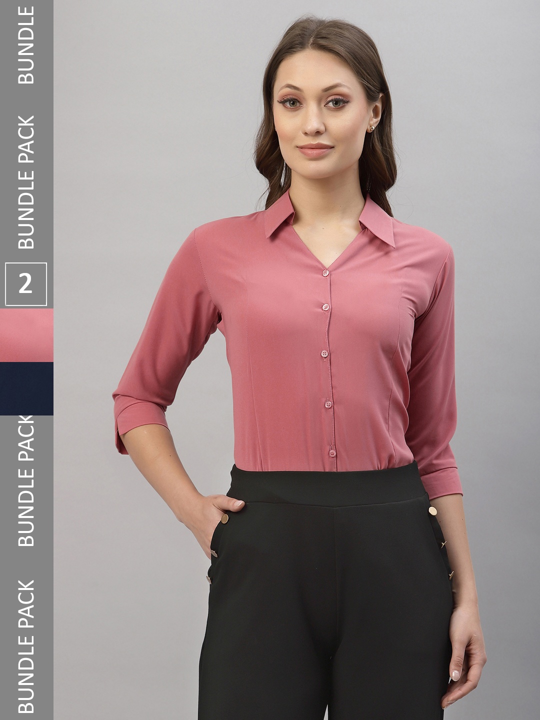 

Selvia Pack Of 2 Spread Collar Opaque Casual Shirts, Pink