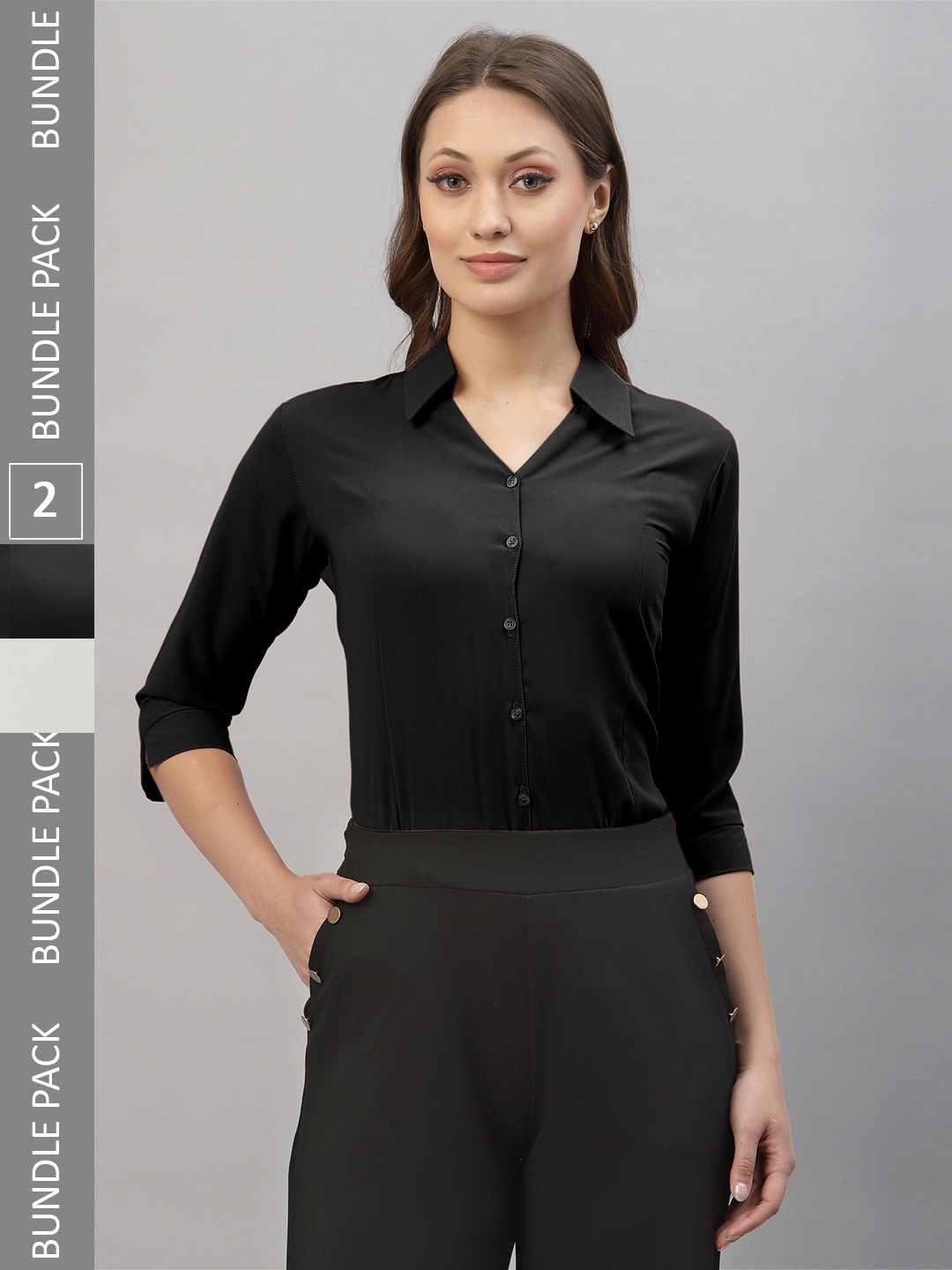 

Selvia Pack Of 2 Spread Collar Opaque Casual Shirts, Black