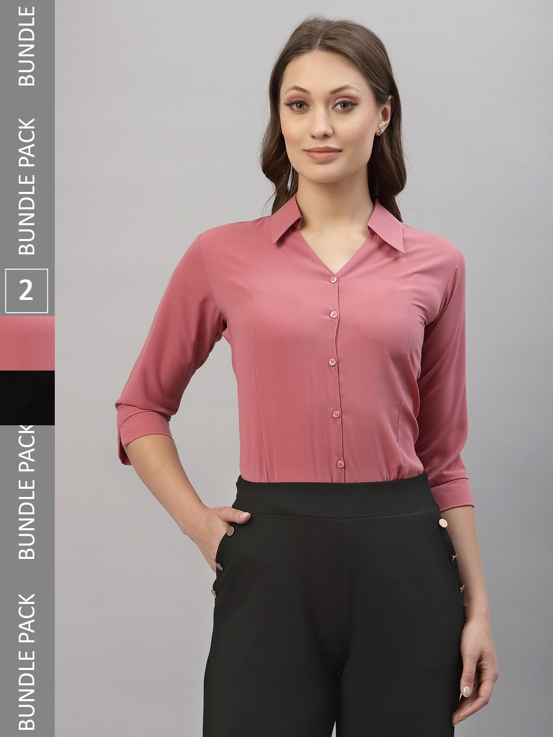 

Selvia Pack Of 2 Spread Collar Opaque Casual Shirts, Pink