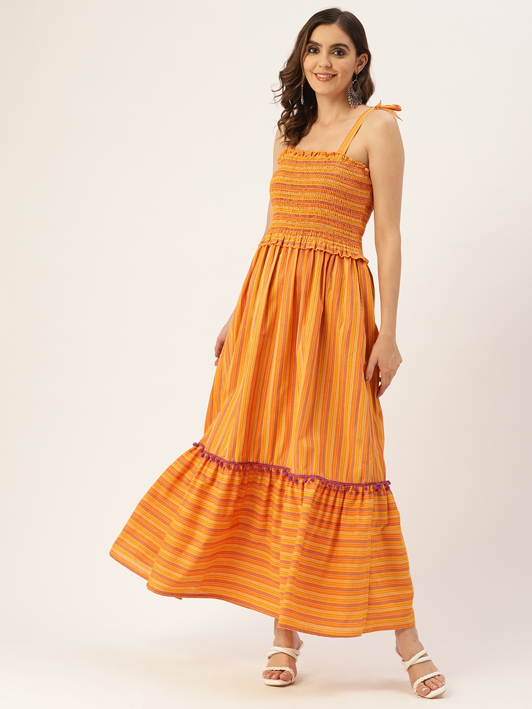 

MISRI Striped Fit & Flare Maxi Dress, Yellow