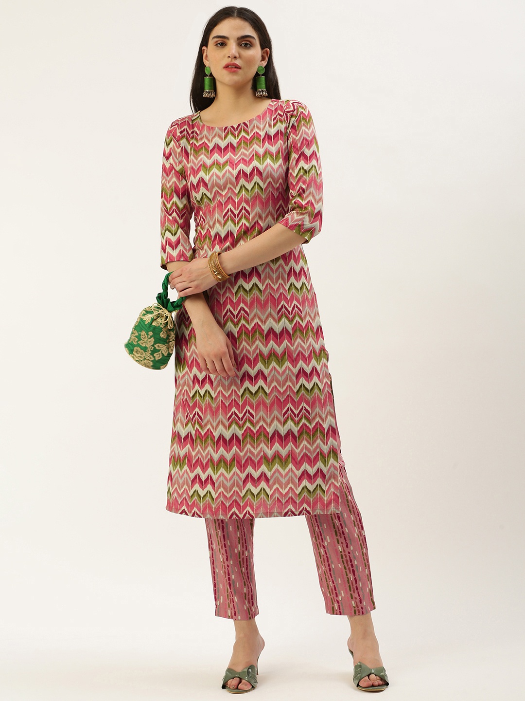 

Saanjh Printed Regular Kurta With Trousers, Pink