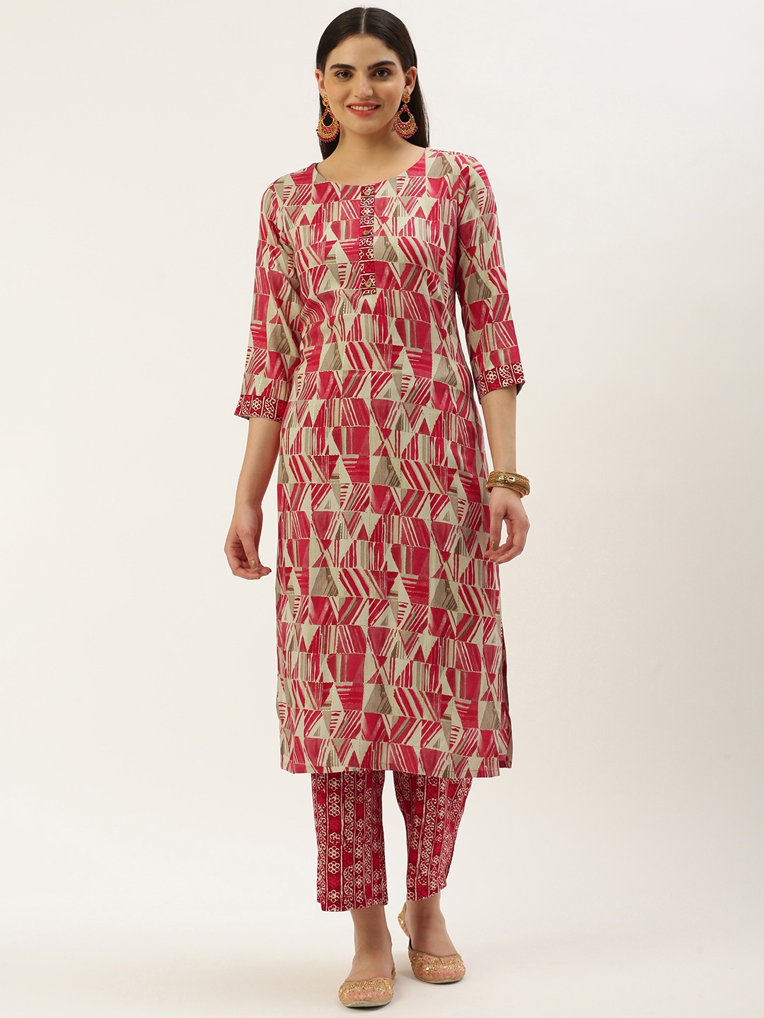 

Saanjh Printed Regular Kurta with Trousers, Red