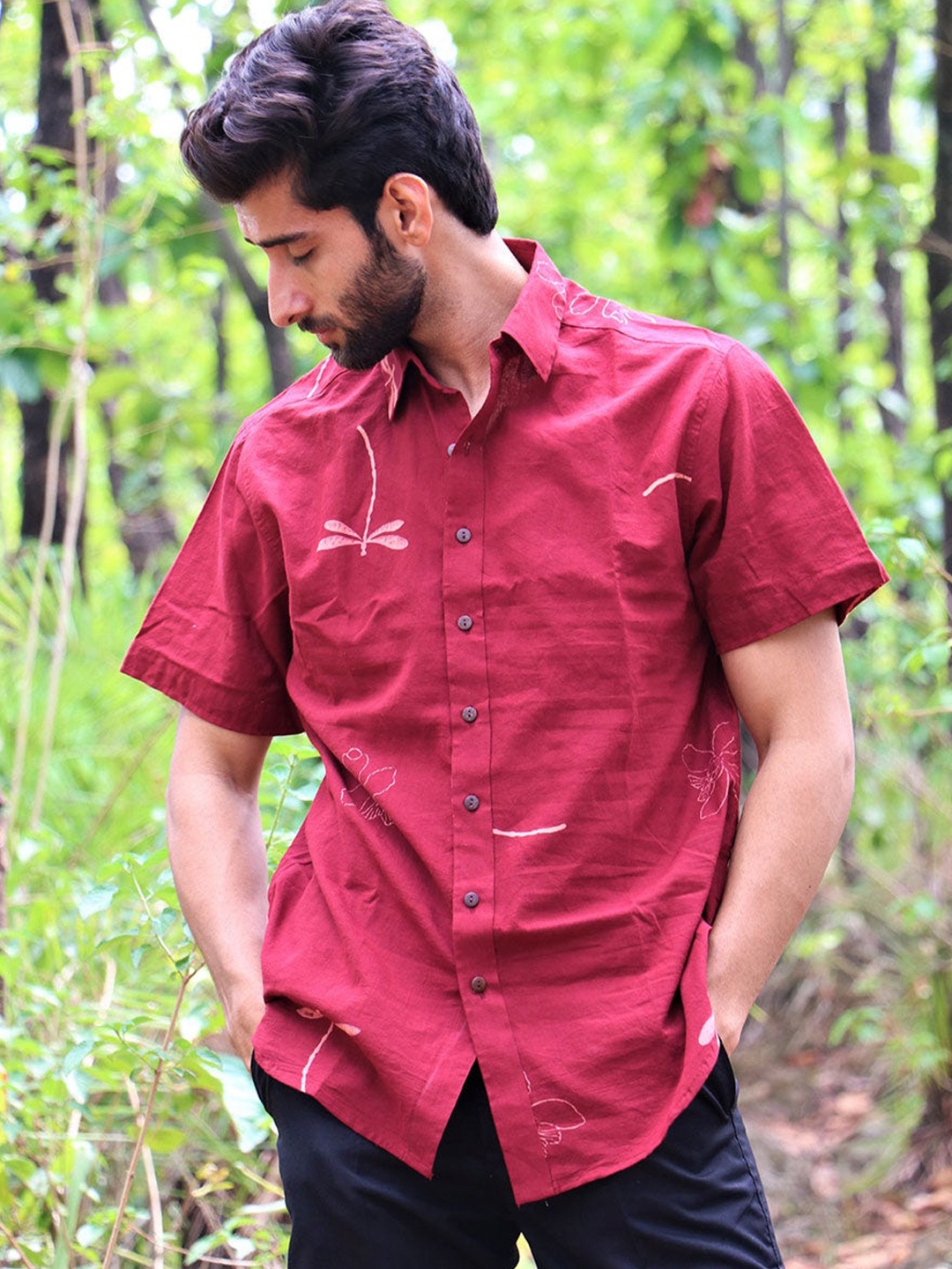 

Chidiyaa Standard Printed Cotton Casual Shirt, Maroon