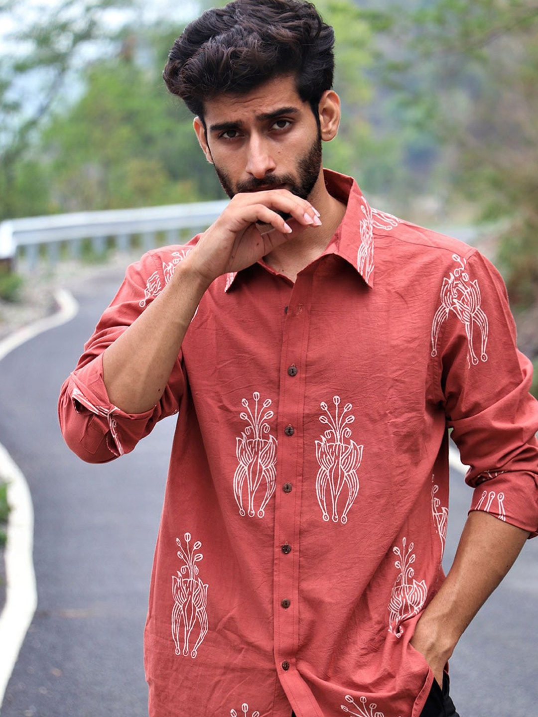 

Chidiyaa Standard Ethnic Motifs Printed Cotton Casual Shirt, Rust