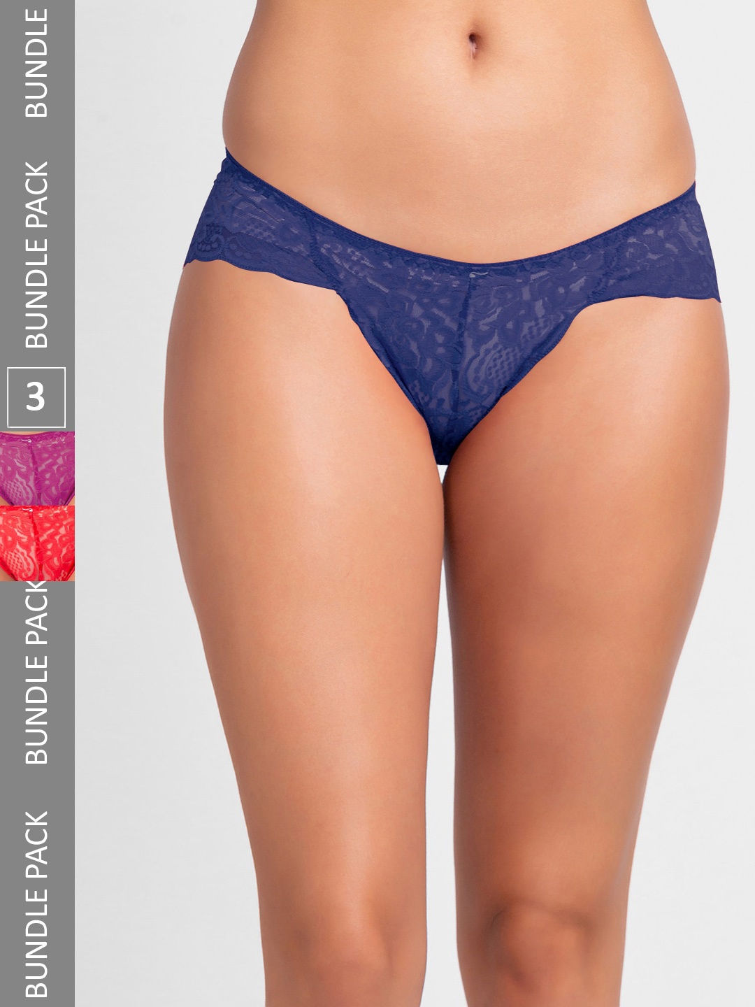 

NOIRA Women Pack Of 3 Self Design Assorted Lace Thongs Briefs