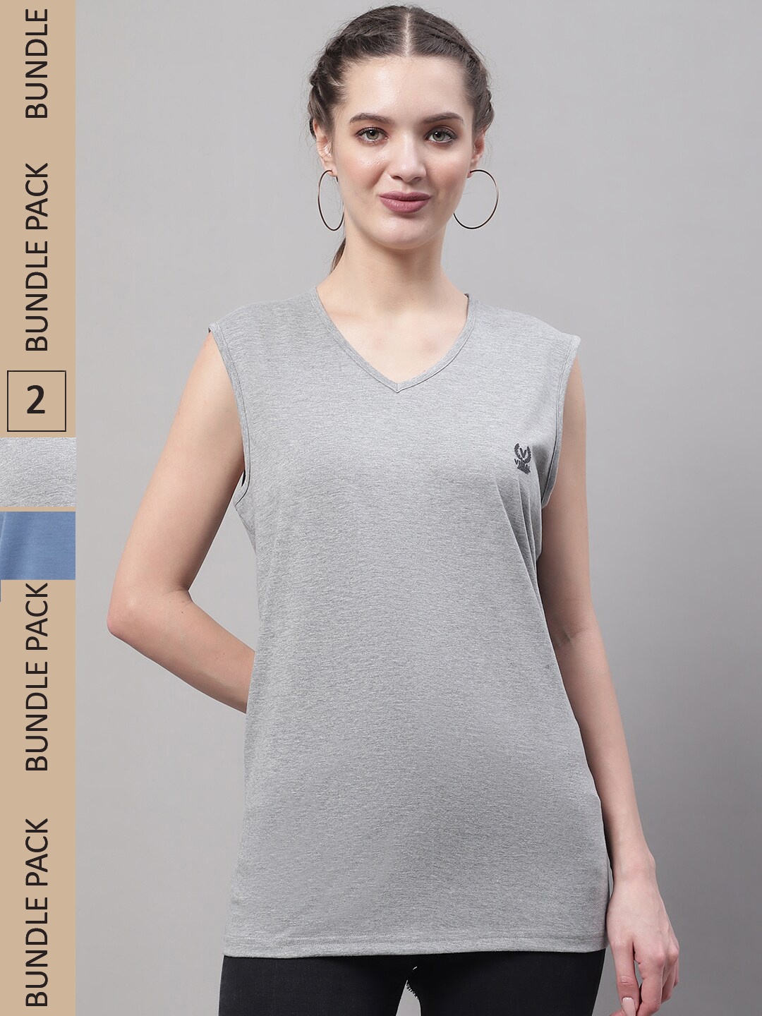 

VIMAL JONNEY Pack Of 2 V-Neck Gym T-shirt, Grey melange