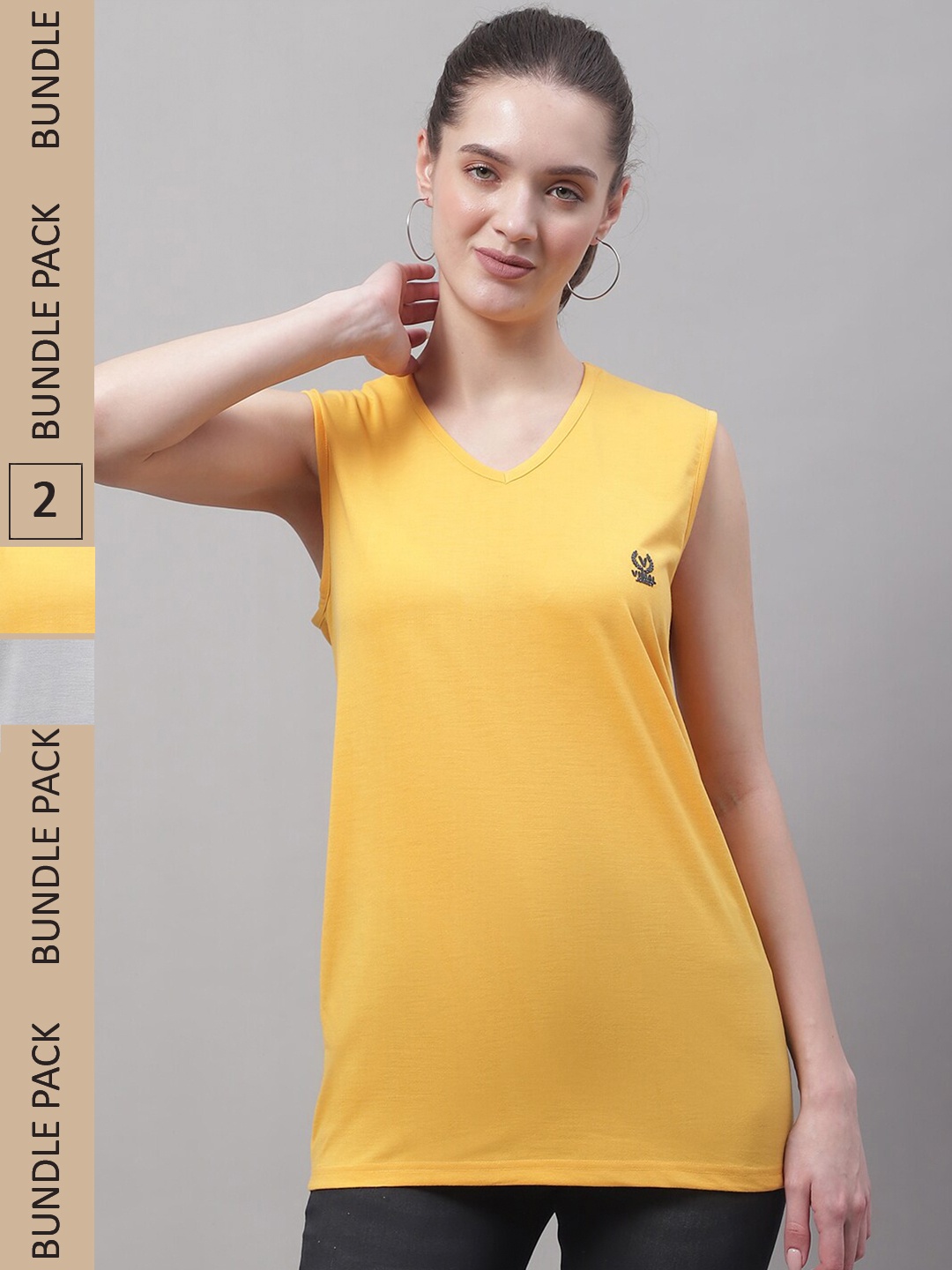 

VIMAL JONNEY Pack Of 2 V-Neck Gym T-shirt, Yellow