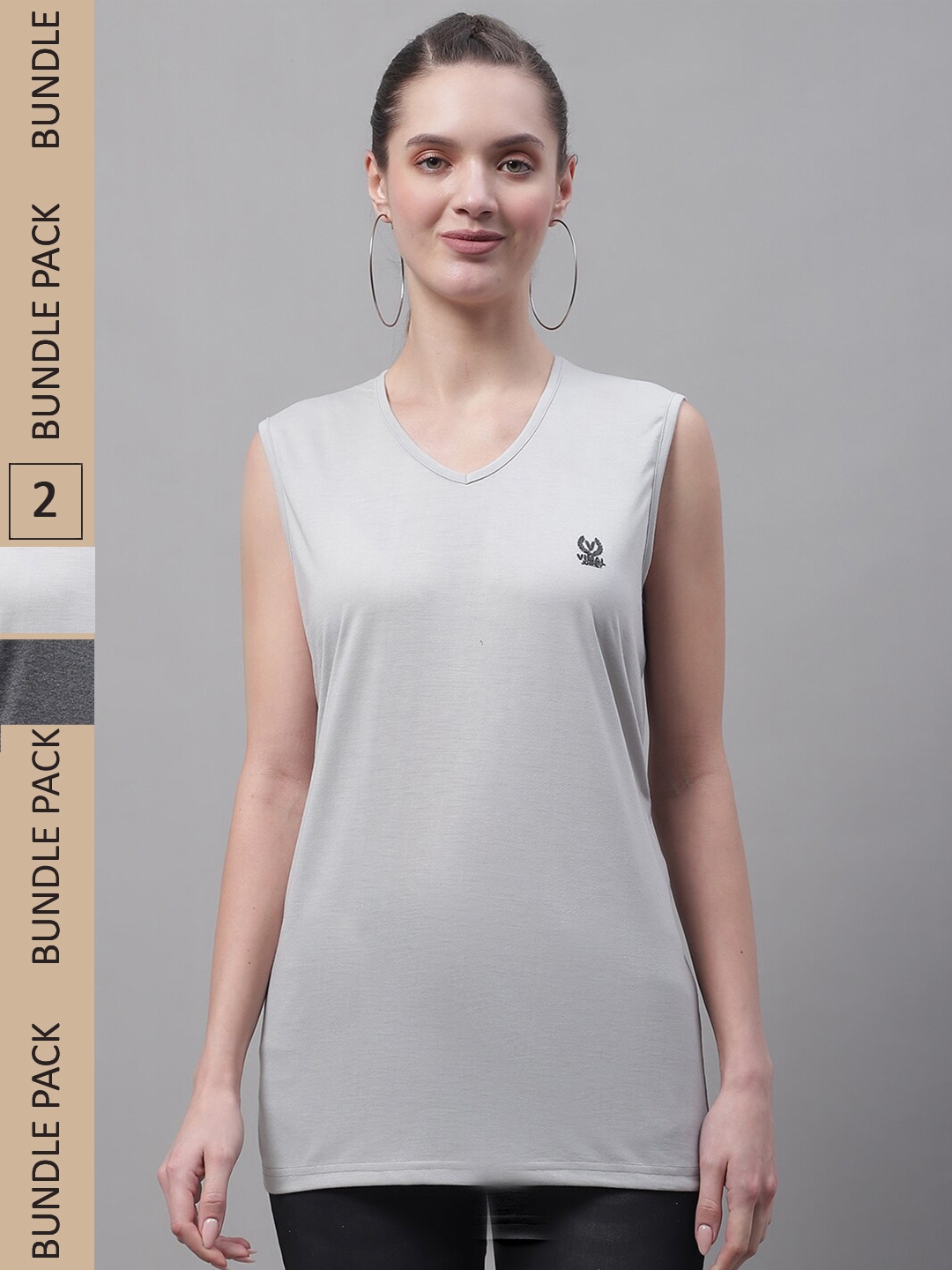

VIMAL JONNEY Pack Of 2 V-Neck Gym T-shirt, Grey