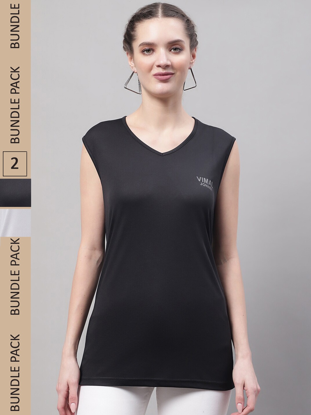 

VIMAL JONNEY Pack Of 2 V-Neck Dri-FIT Gym T-shirt, Black