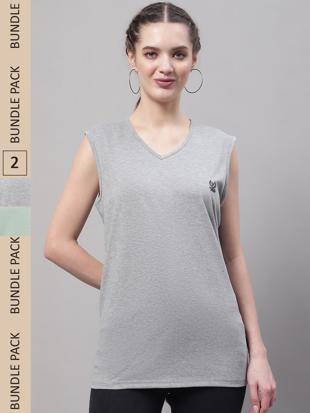 

VIMAL JONNEY Pack Of 2 V-Neck Gym T-shirt, Grey melange