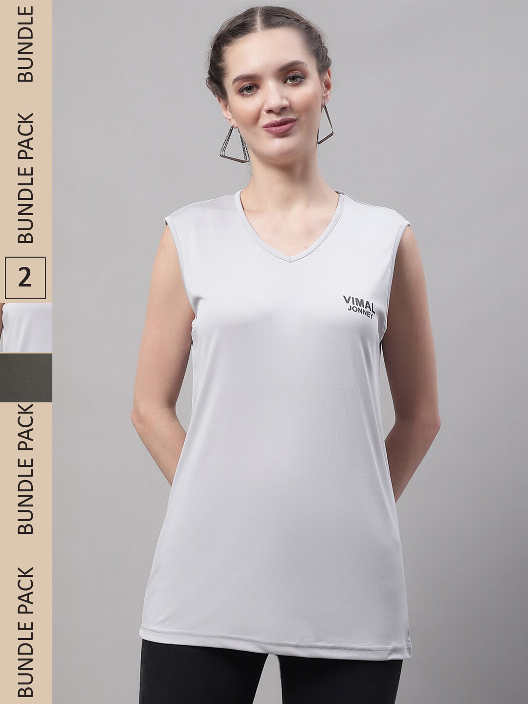 

VIMAL JONNEY Pack Of 2 V-Neck Dri-FIT Gym T-shirt, Grey