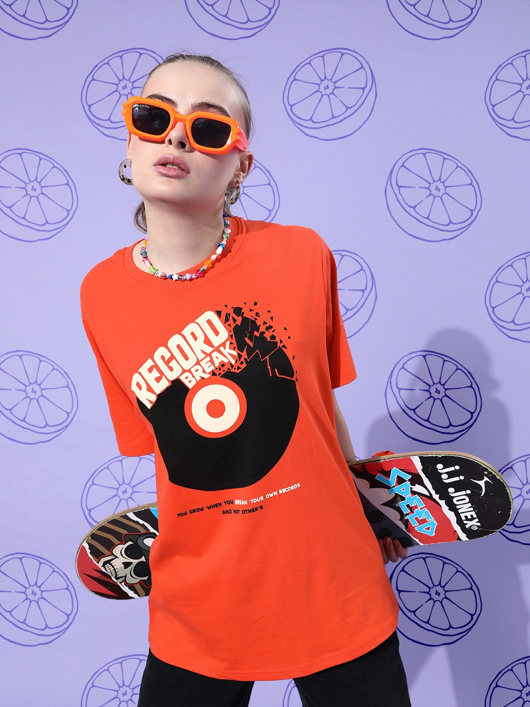 

Difference of Opinion Pure Cotton Printed Oversized T-shirt, Orange