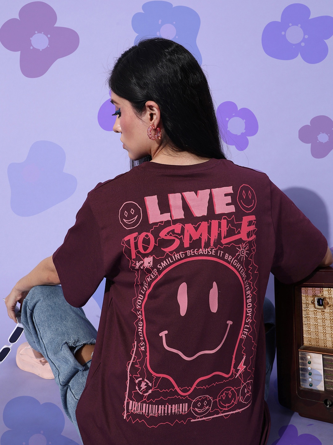 

Difference of Opinion Pure Cotton Printed Oversize T-shirt, Maroon