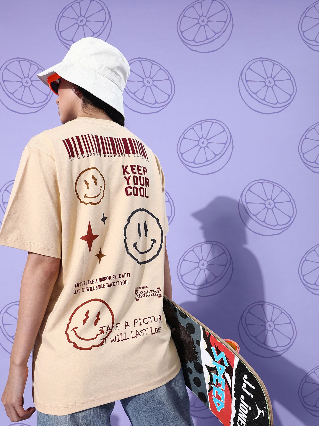 

Difference of Opinion Pure Cotton Printed Oversize T-shirt, Beige