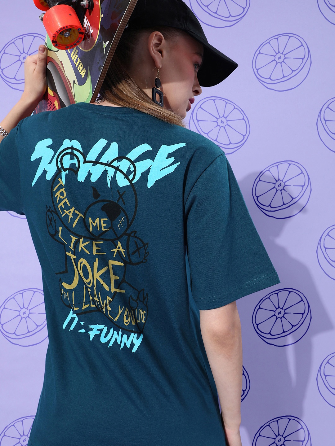 

Difference of Opinion Pure Cotton Printed Oversized T-shirt, Teal
