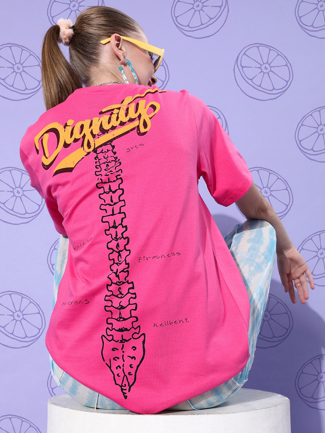 

Difference of Opinion Pure Cotton Printed Oversized T-shirt, Pink