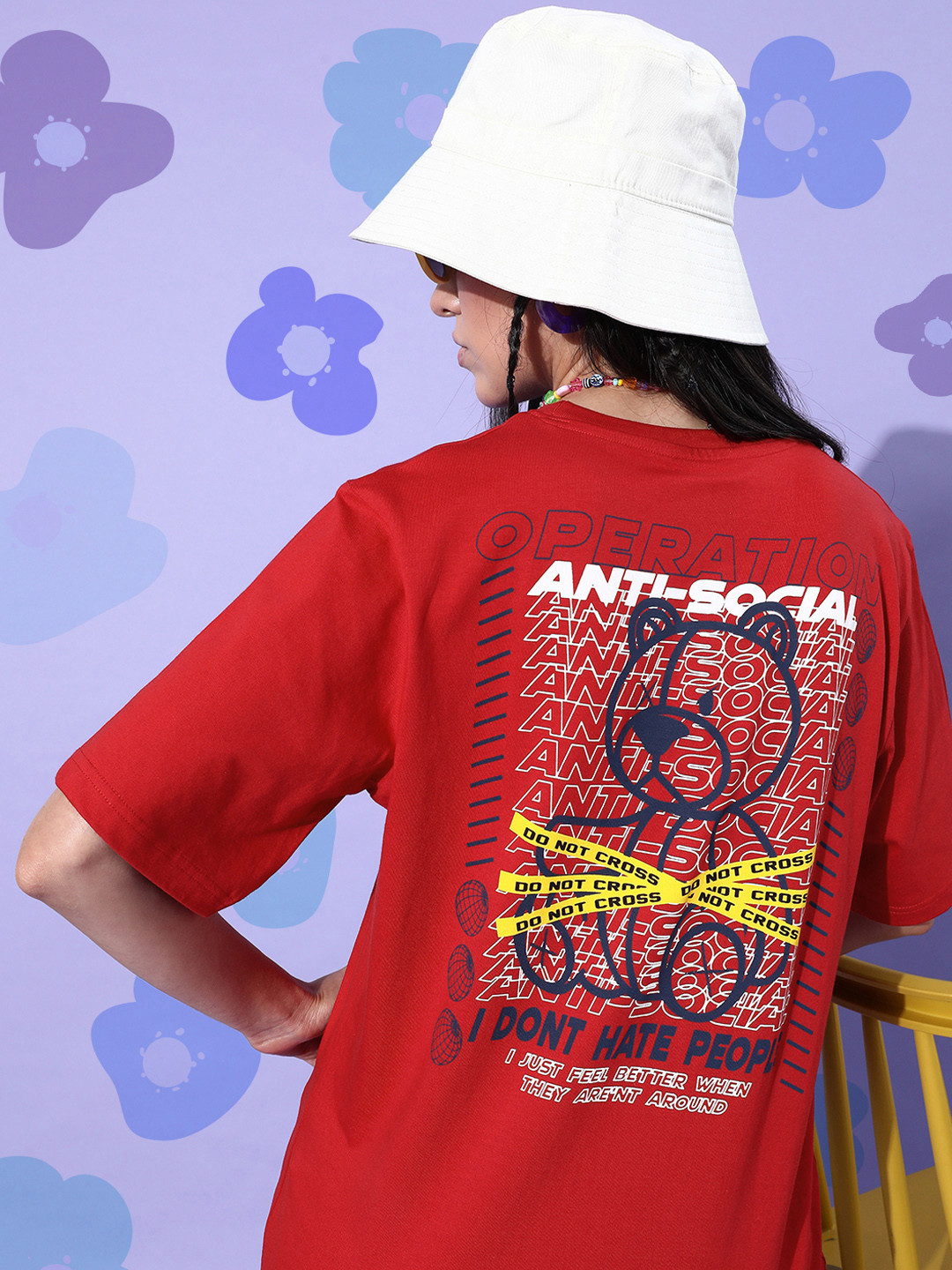 

Difference of Opinion Pure Cotton Printed Oversized T-shirt, Red
