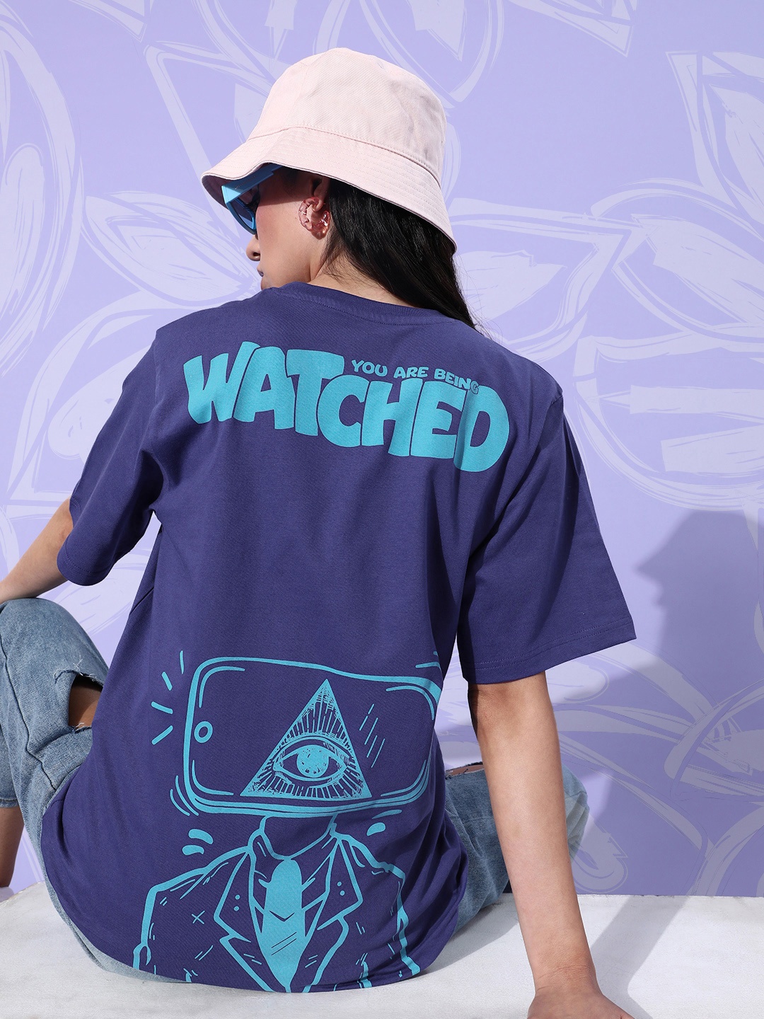 

Difference of Opinion Pure Cotton Printed Oversized T-shirt, Navy blue