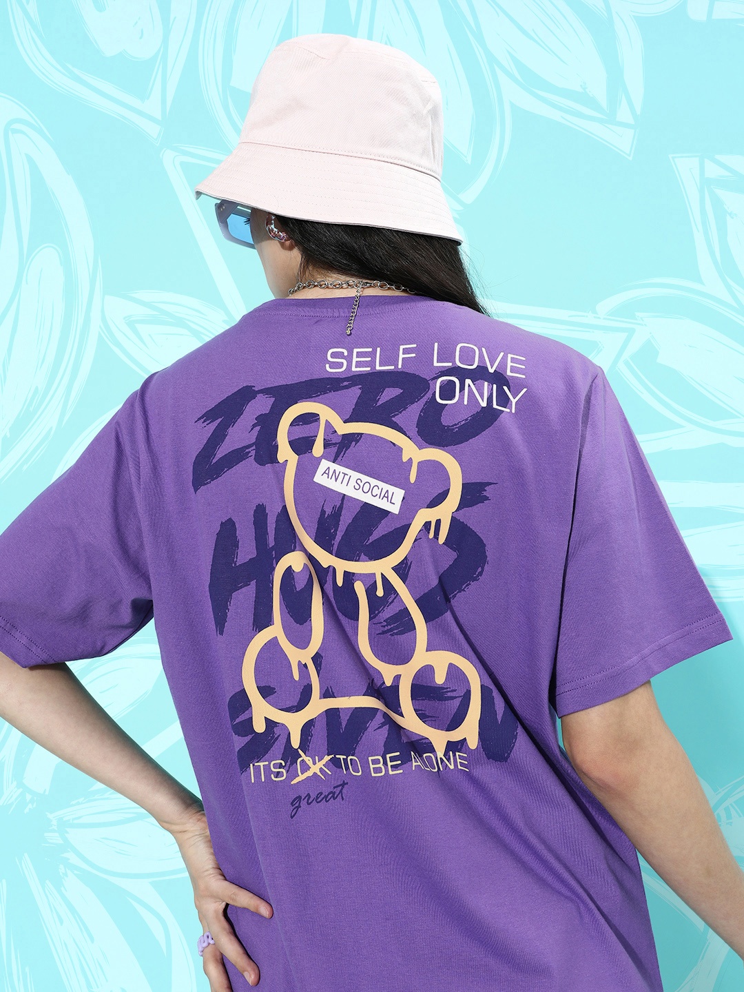 

Difference of Opinion Pure Cotton Printed Oversized T-shirt, Purple