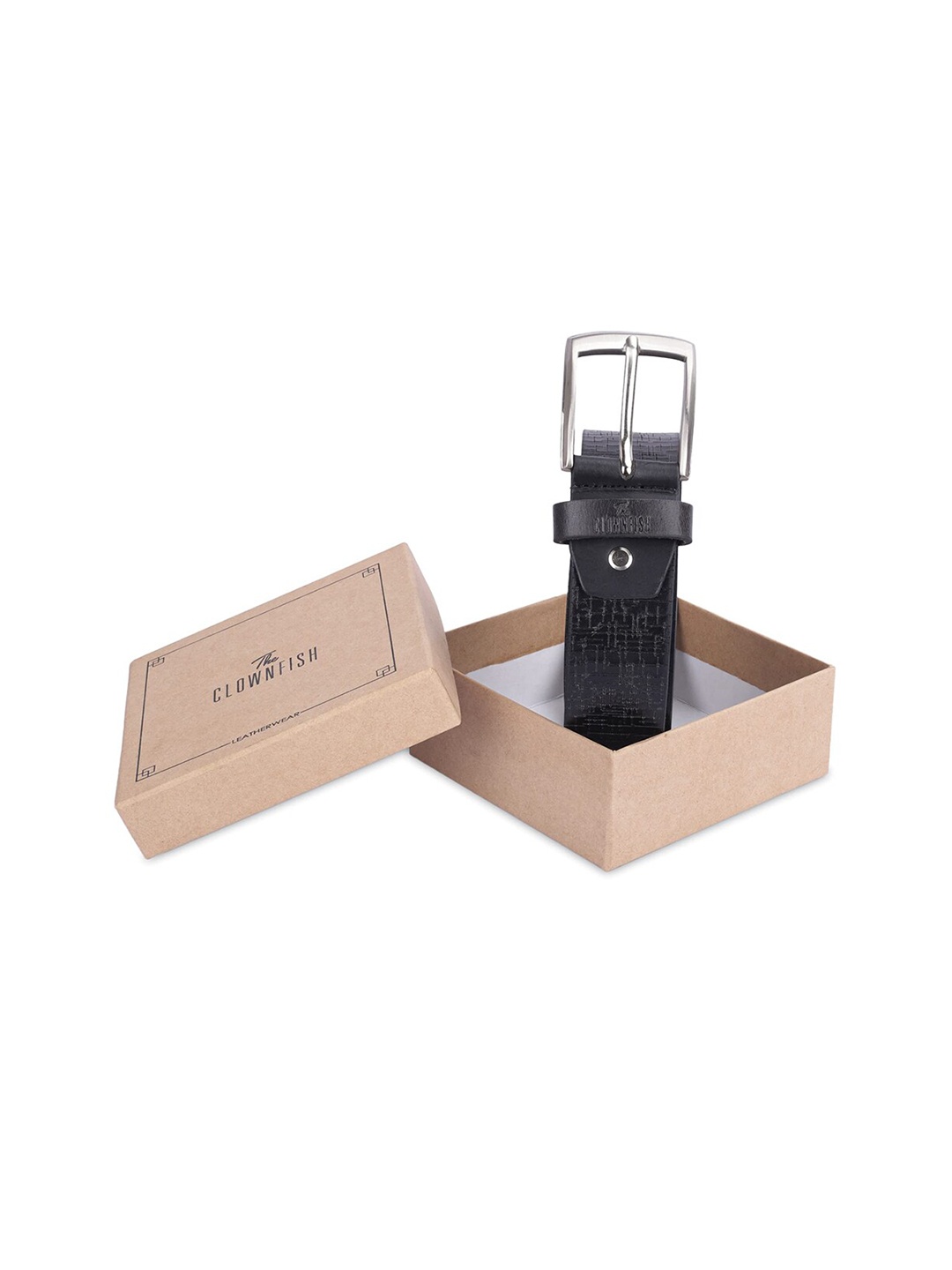 

THE CLOWNFISH Men Textured Leather Belt, Black