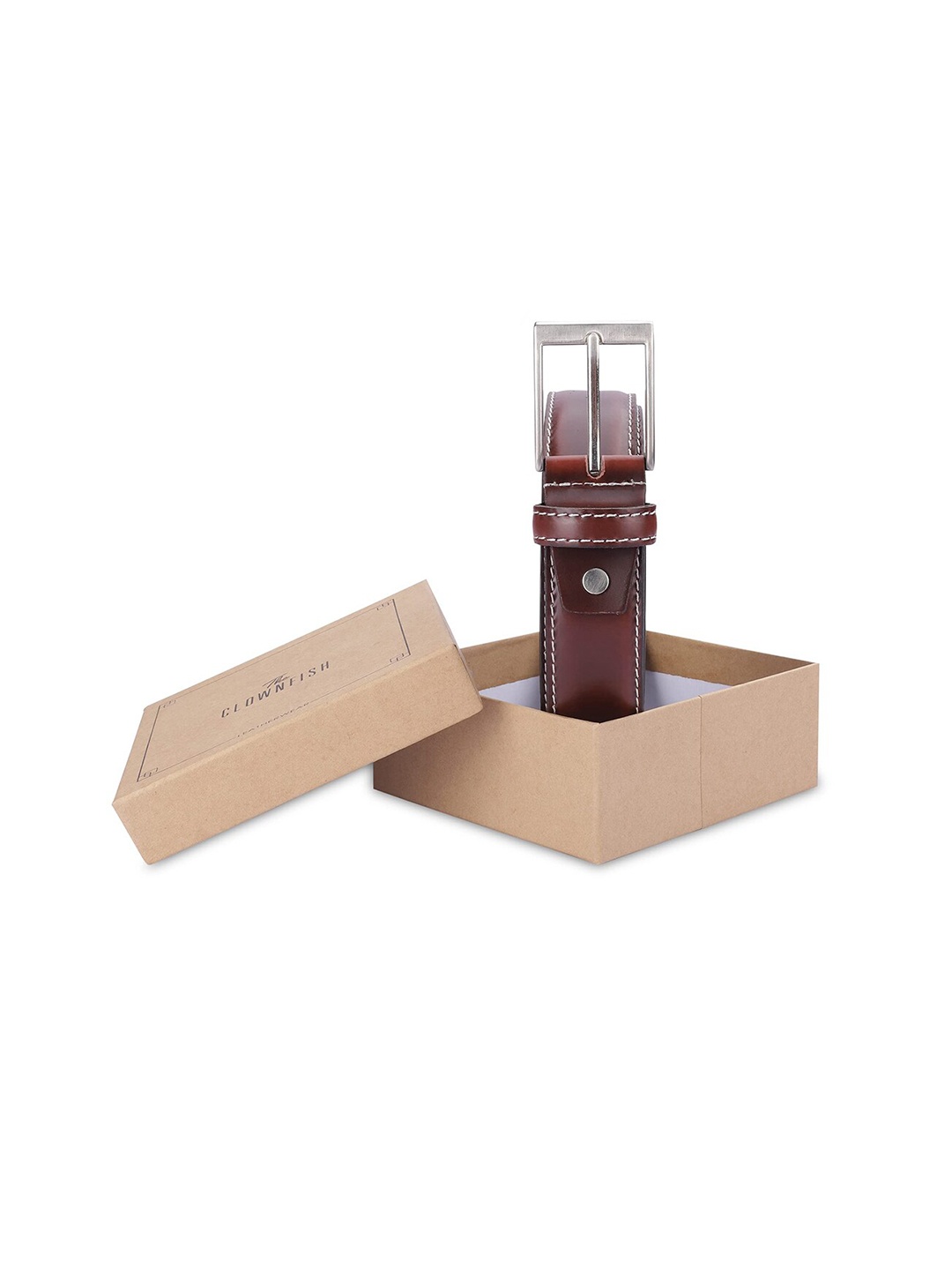 

THE CLOWNFISH Men Leather Tang Formal Belt, Maroon