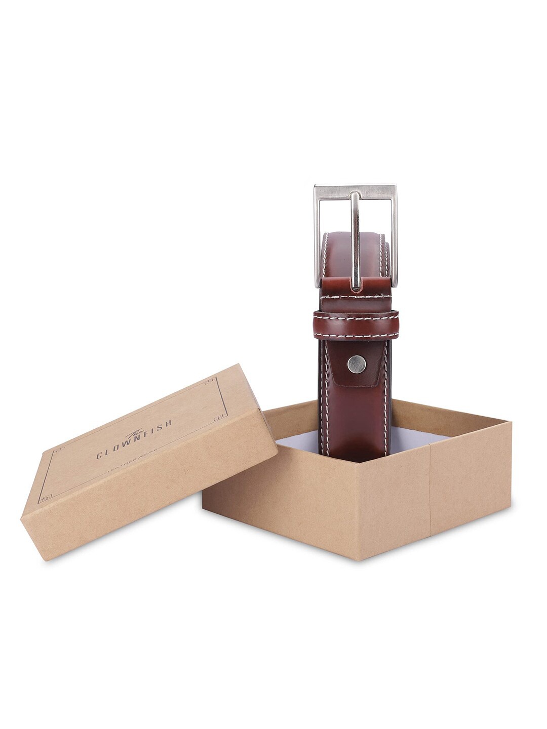 

THE CLOWNFISH Men Textured Leather Belt, Maroon