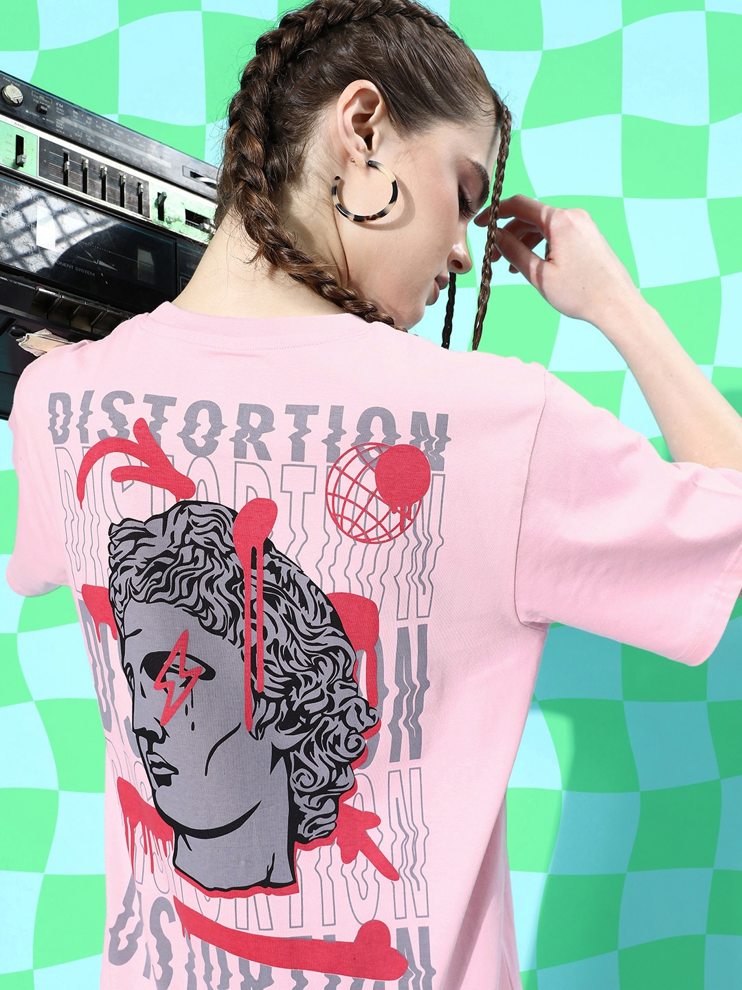 

Difference of Opinion Women Graphic Printed Oversized T-shirt, Pink