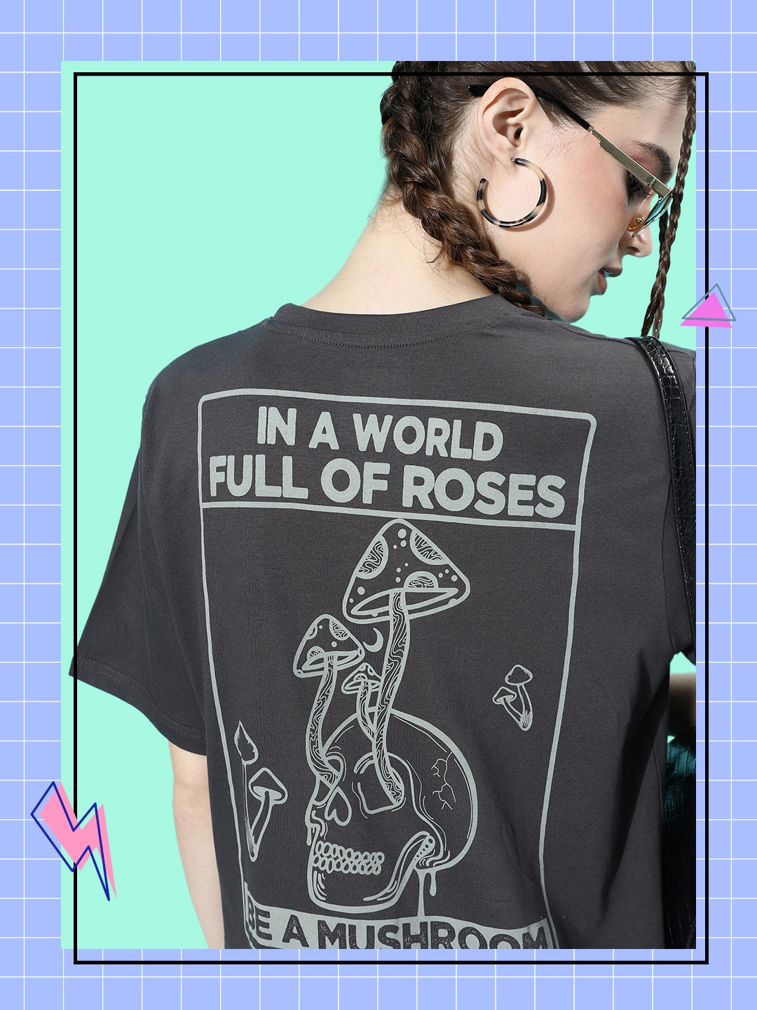 

Difference of Opinion Women Graphic Printed Oversized T-shirt, Grey
